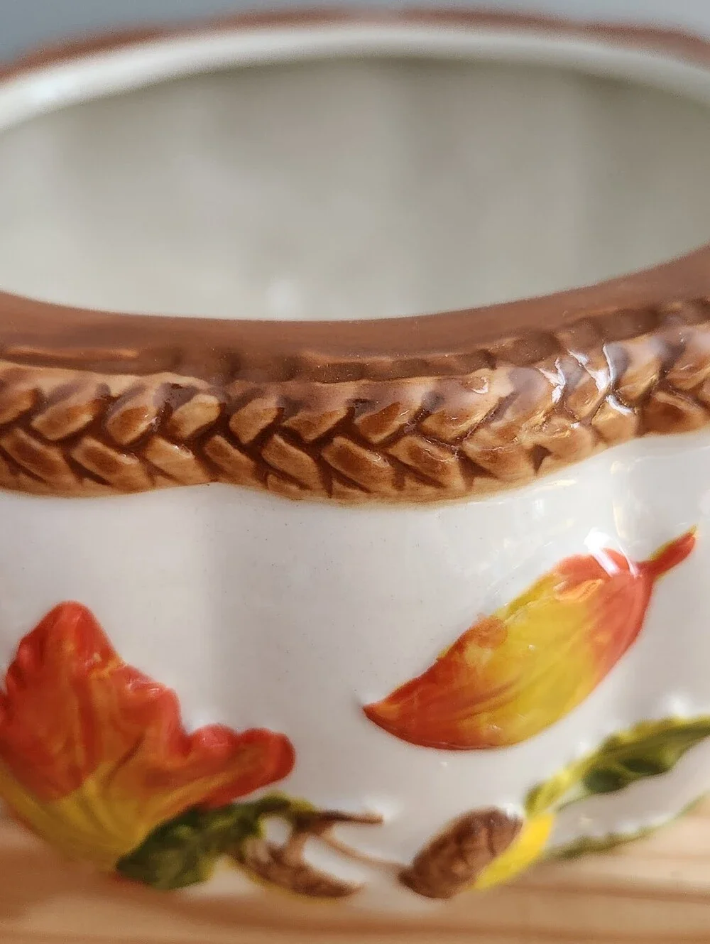 Autumn Fall Leaf Ceramic Pumpkin Shaped Covered Jar